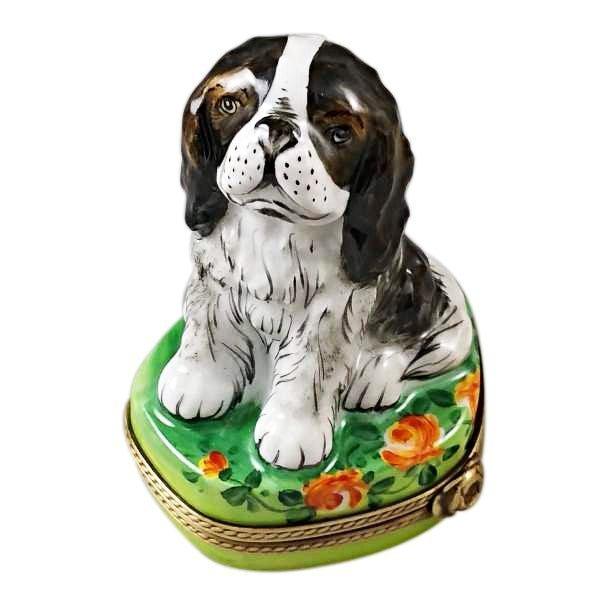 Tri Color King Charles Spaniel Box for Dog Lovers, a hand-painted Limoges porcelain gift