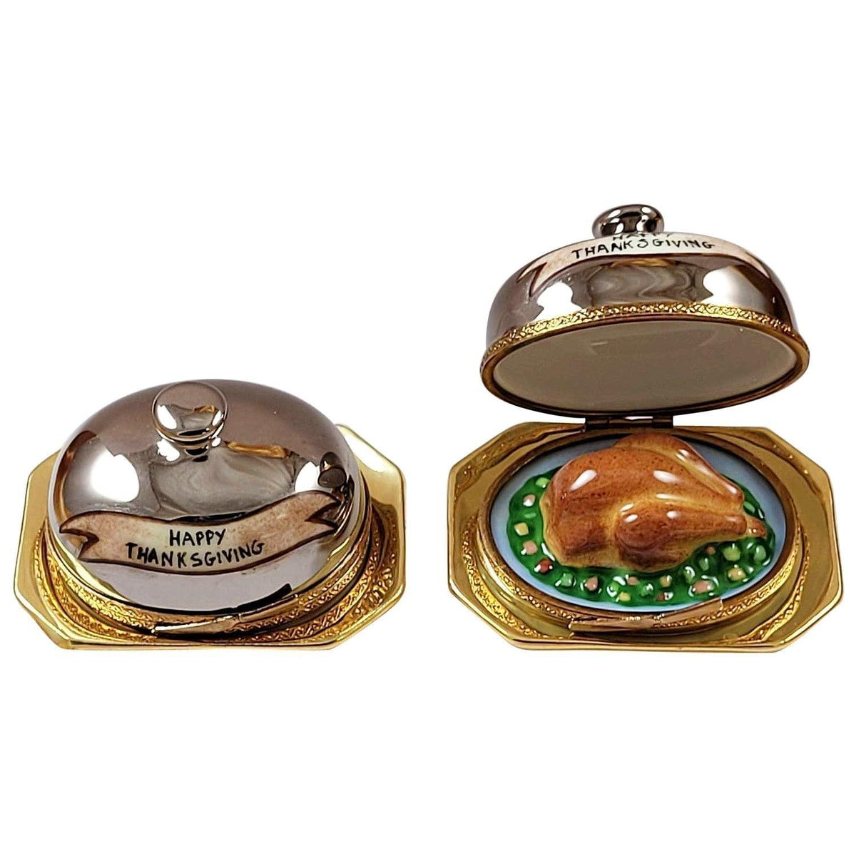 Turkey Under Chrome Happy Thanksgiving Limoges Box, a hand-painted Limoges porcelain gift