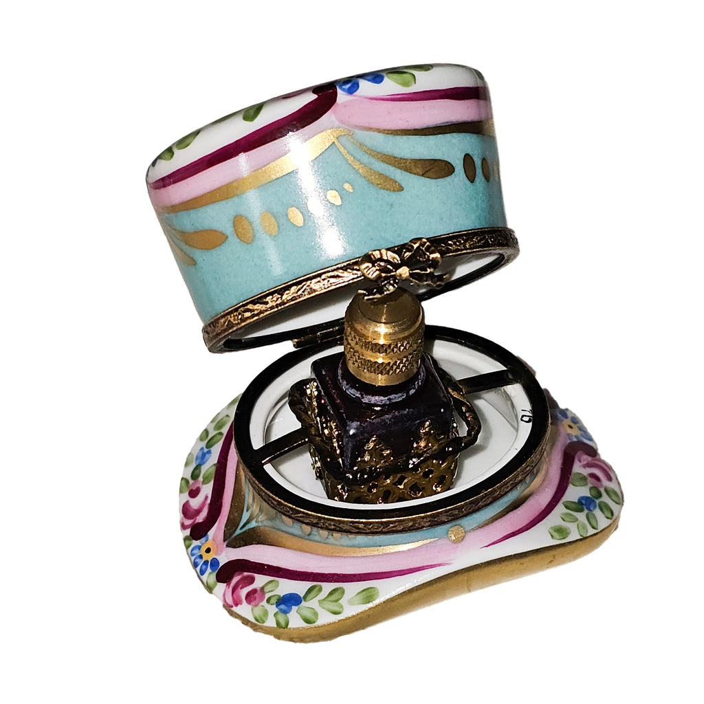 Turquois Top Hat w Perfume Limoges Box, view 2