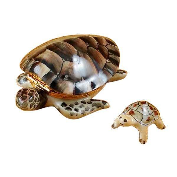 Turtle with Baby Limoges Box Figurine Gift, a hand-painted Limoges porcelain gift