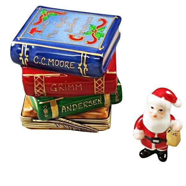 Twas the Night Before Christmas Stack Books Limoges Box, a hand-painted Limoges porcelain gift