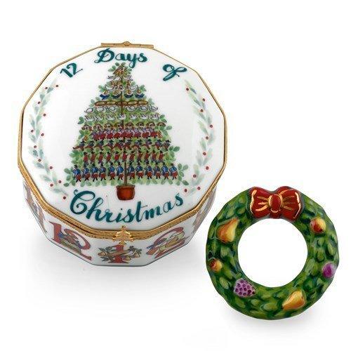 Twelve Days of Christmas Limoges Box with Removable Wreath, a hand-painted Limoges porcelain gift