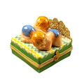 Twin Boys on Bed Limoges Box for Baby Showers Gift, a hand-painted Limoges porcelain gift