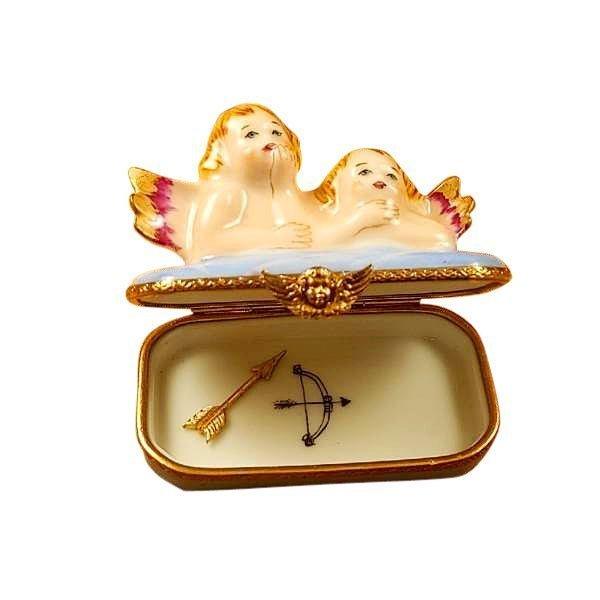 Two Angels on Blue Base with Removable Arrow Limoges Box, view 2