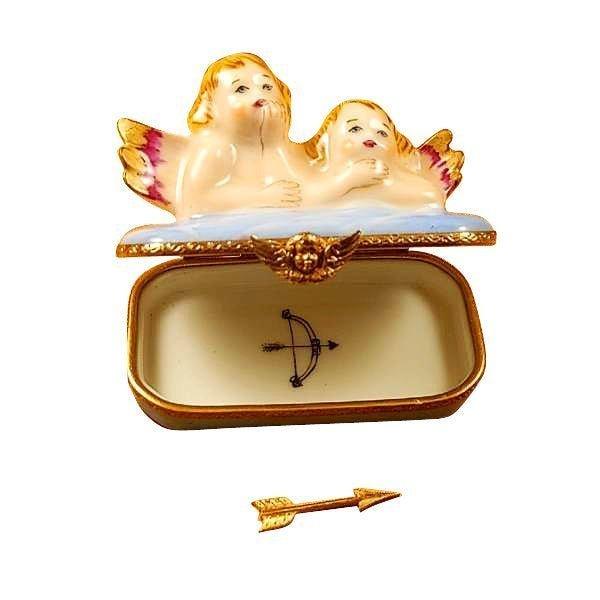 Two Angels on Blue Base with Removable Arrow Limoges Box, view 4