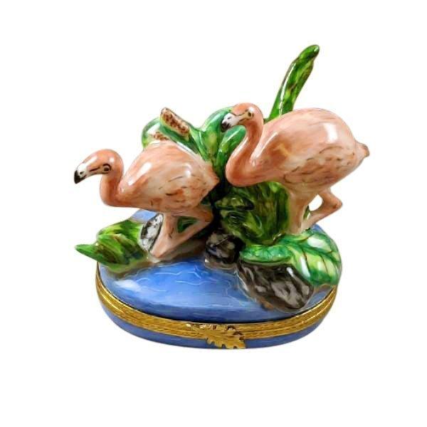 Two Flamingos Limoges Box for Bird Lovers, a hand-painted Limoges porcelain gift