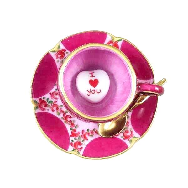 Valentine's Love Tea Cup with Spoon & Heart Limoges Box, view 2