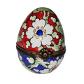 Primary Red Blue w White Flowers Egg, a hand-painted Limoges porcelain gift