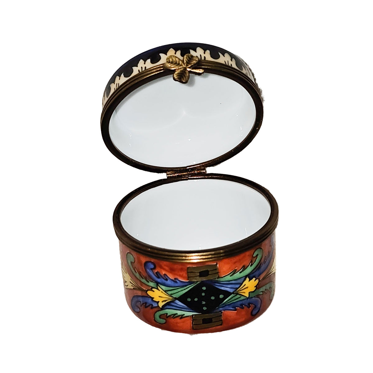 Snazzy Tall Round Design on Dark Blue Limoges Box, view 2