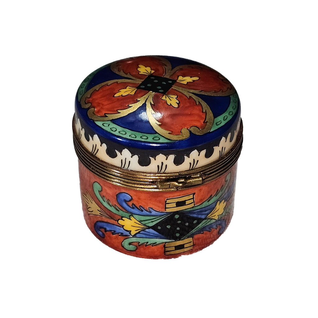 Snazzy Tall Round Design on Dark Blue Limoges Box, view 3