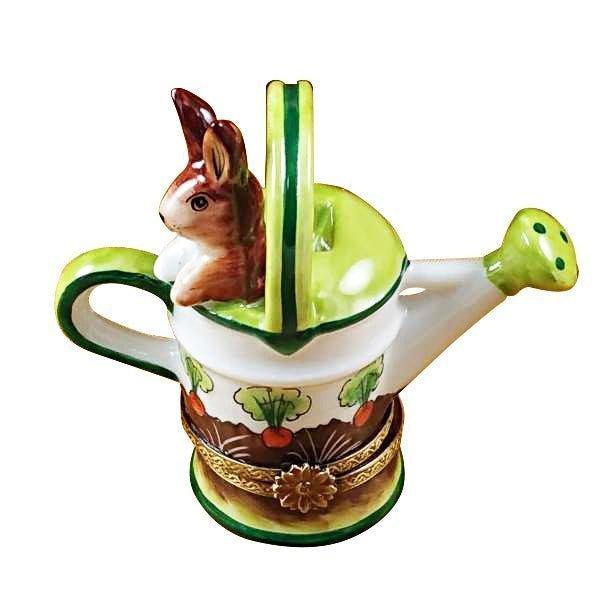 Watering Can with Rabbit Limoges Box, a hand-painted Limoges porcelain gift