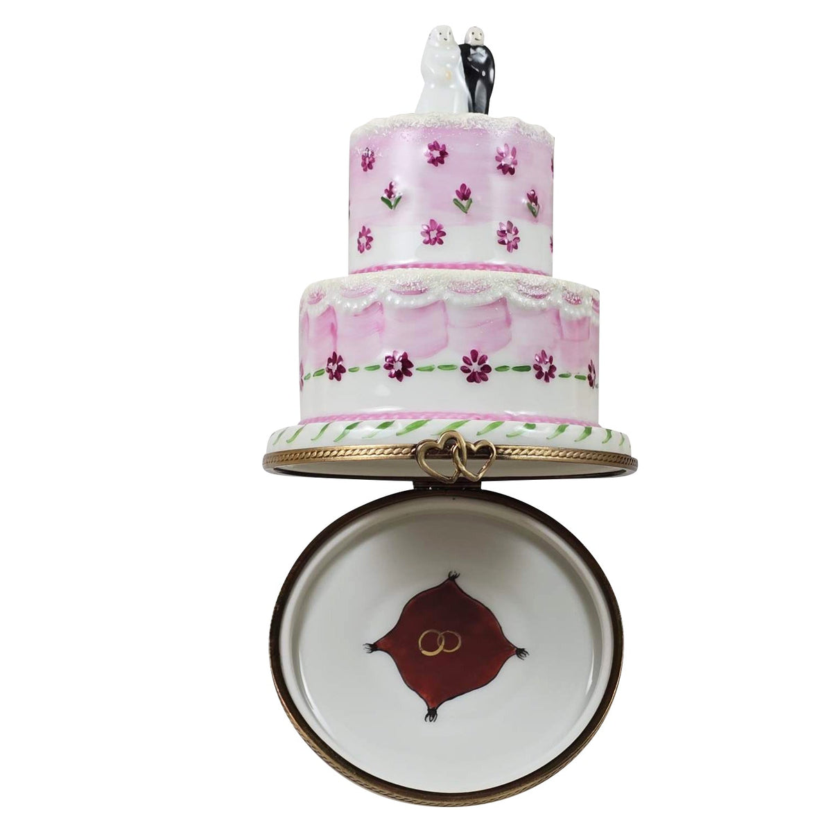 Wedding Couple on Pink White Cake Keepsake Limoges Box, view 2