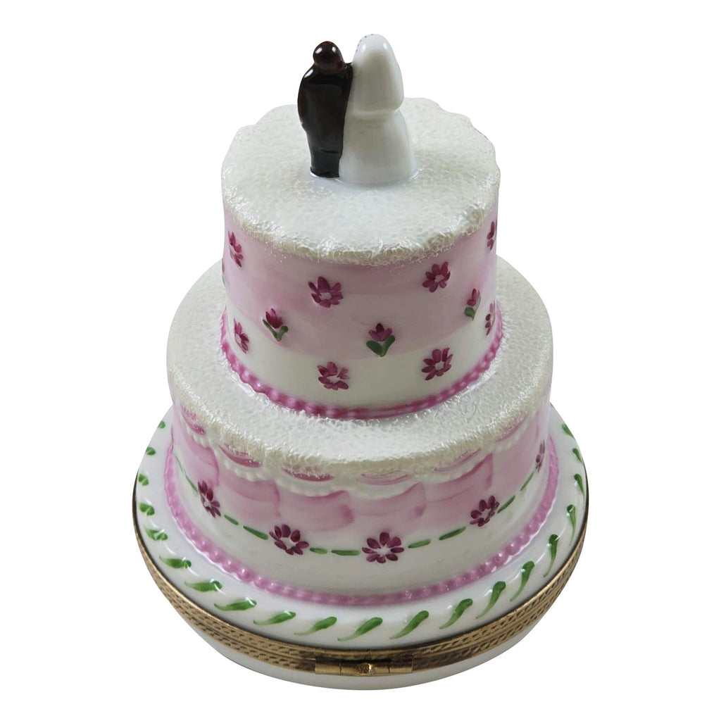Wedding Couple on Pink White Cake Keepsake Limoges Box, view 3