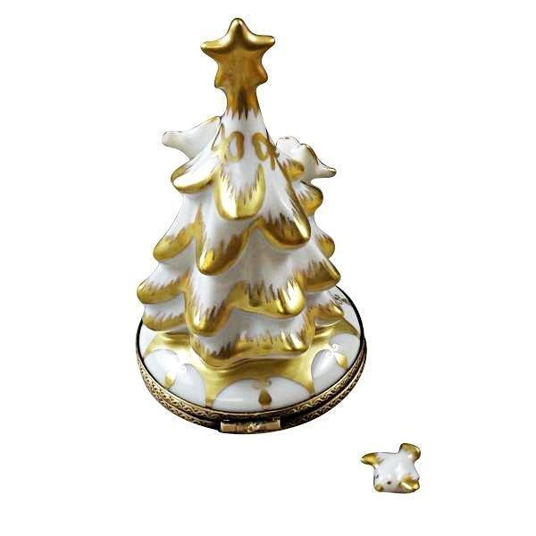 White Gold Christmas Tree Removable Dove Limoges Box, view 2