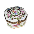 White Hexagon w Flowers Limoges Box, a hand-painted Limoges porcelain gift