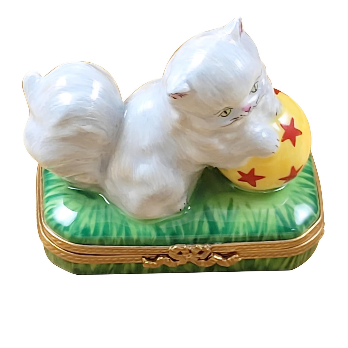 White Persian Cat w Ball Limoges Box for Cat Lovers, view 5