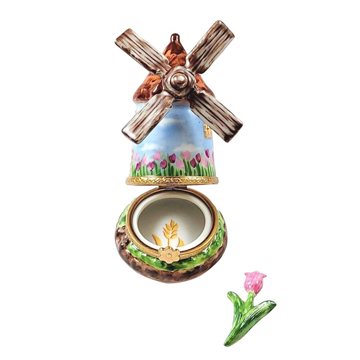 Windmill w Tulip Limoges Box Collectible, view 3