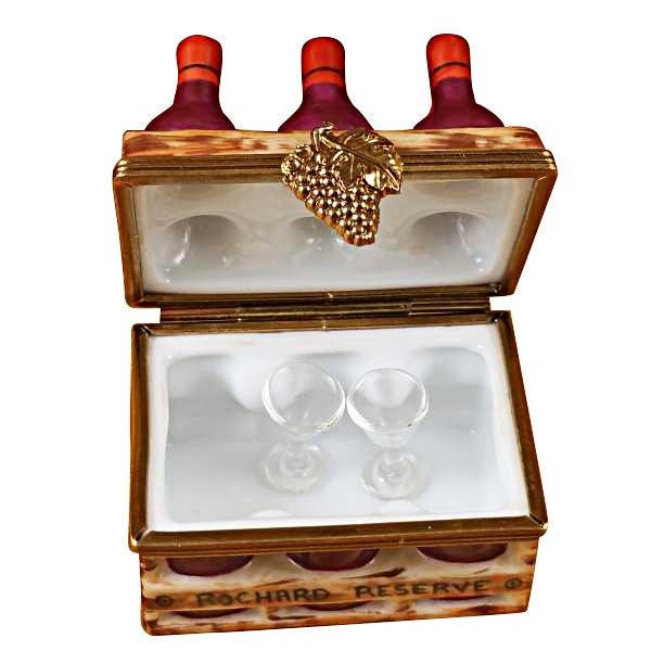 Wine Bottles Crate Two Glasses Limoges Box Collectible, view 2