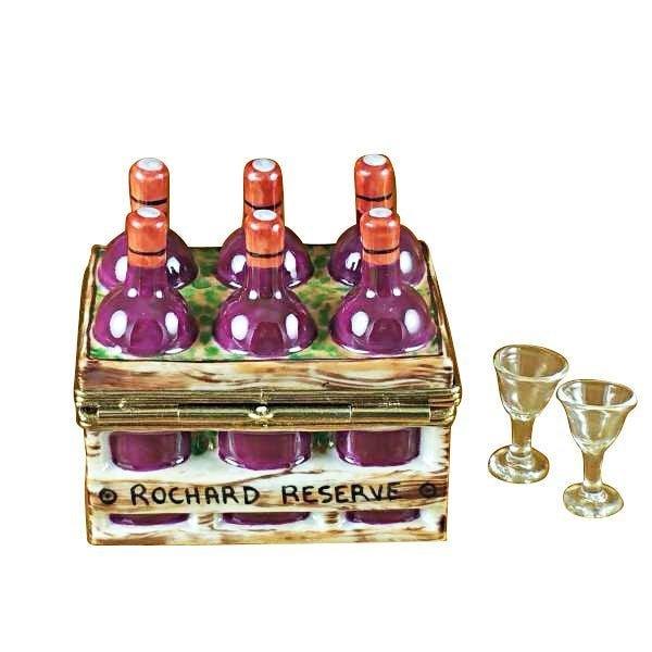 Wine Bottles Crate Two Glasses Limoges Box Collectible, view 3