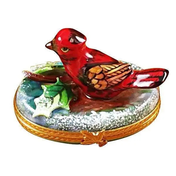 Winter Cardinal Christmas Cardinal Limoges Box Gift, a hand-painted Limoges porcelain gift
