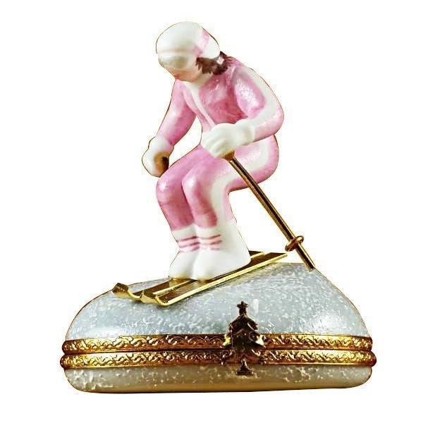 Woman Skier on Mountain Limoges Box, view 3