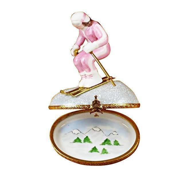 Woman Skier on Mountain Limoges Box, view 2