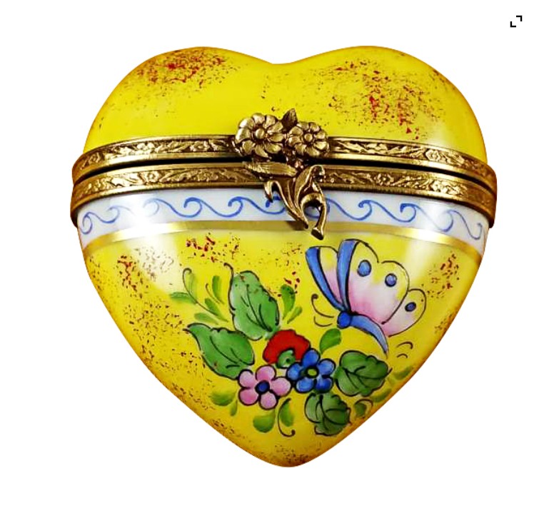 Yellow Butterfly Heart, a hand-painted Limoges porcelain gift