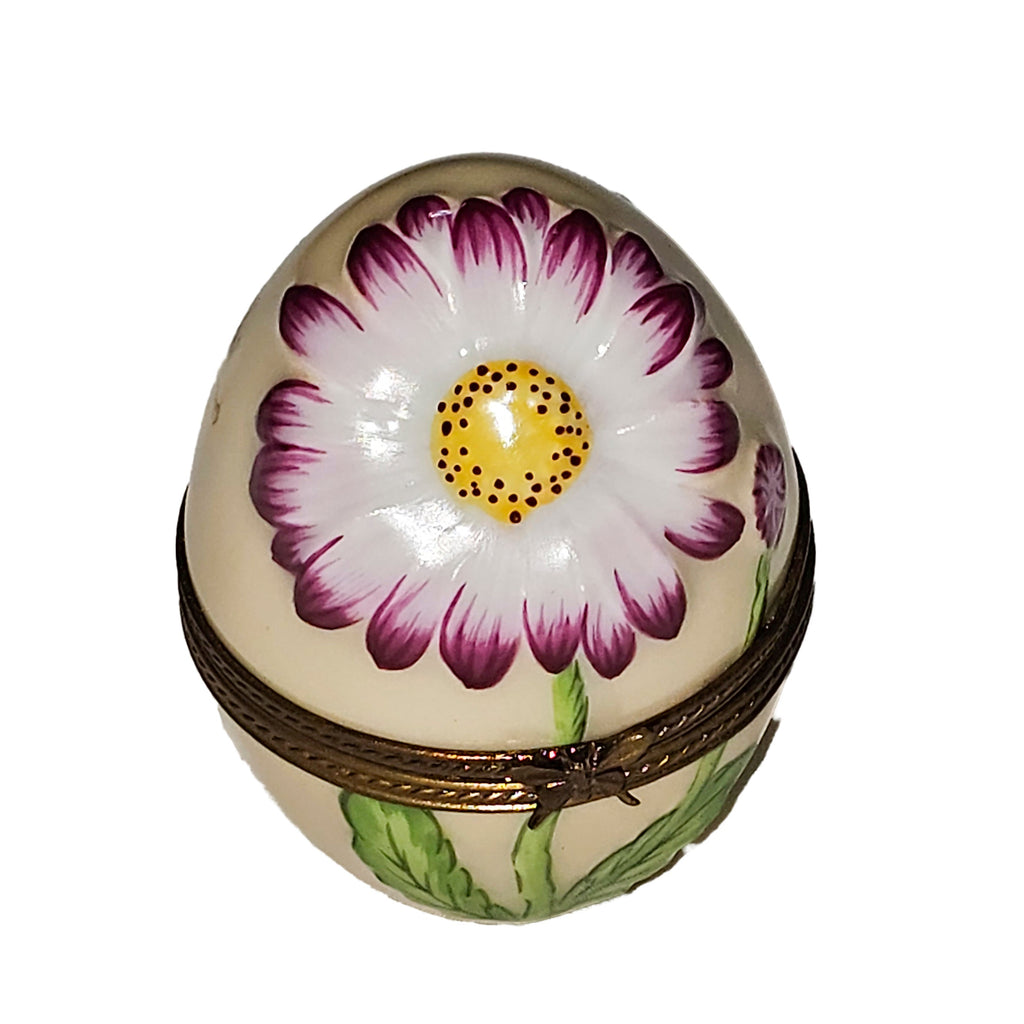 Embossed Sunflower on Yellow Egg Charm, a hand-painted Limoges porcelain gift