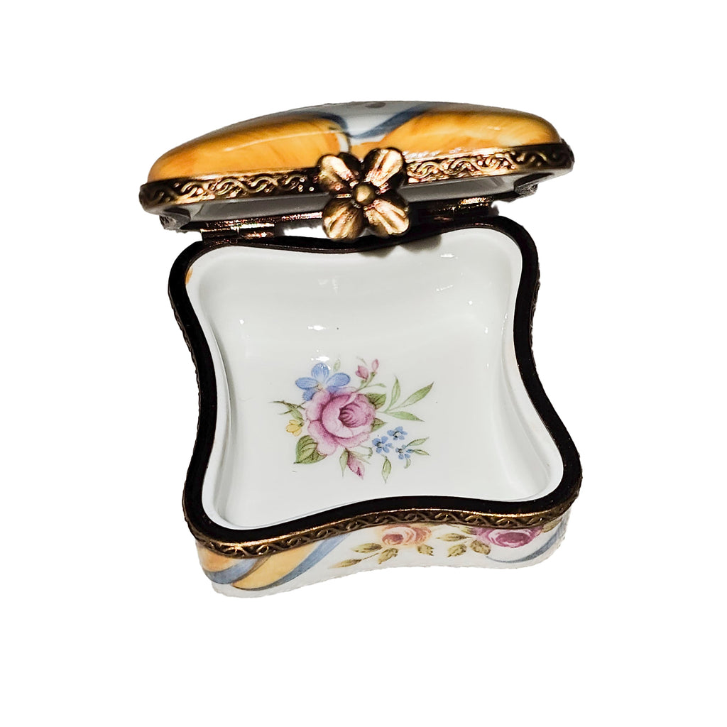 Yellow Scalloped Square w Flowers Limoges Box for Decor, view 2