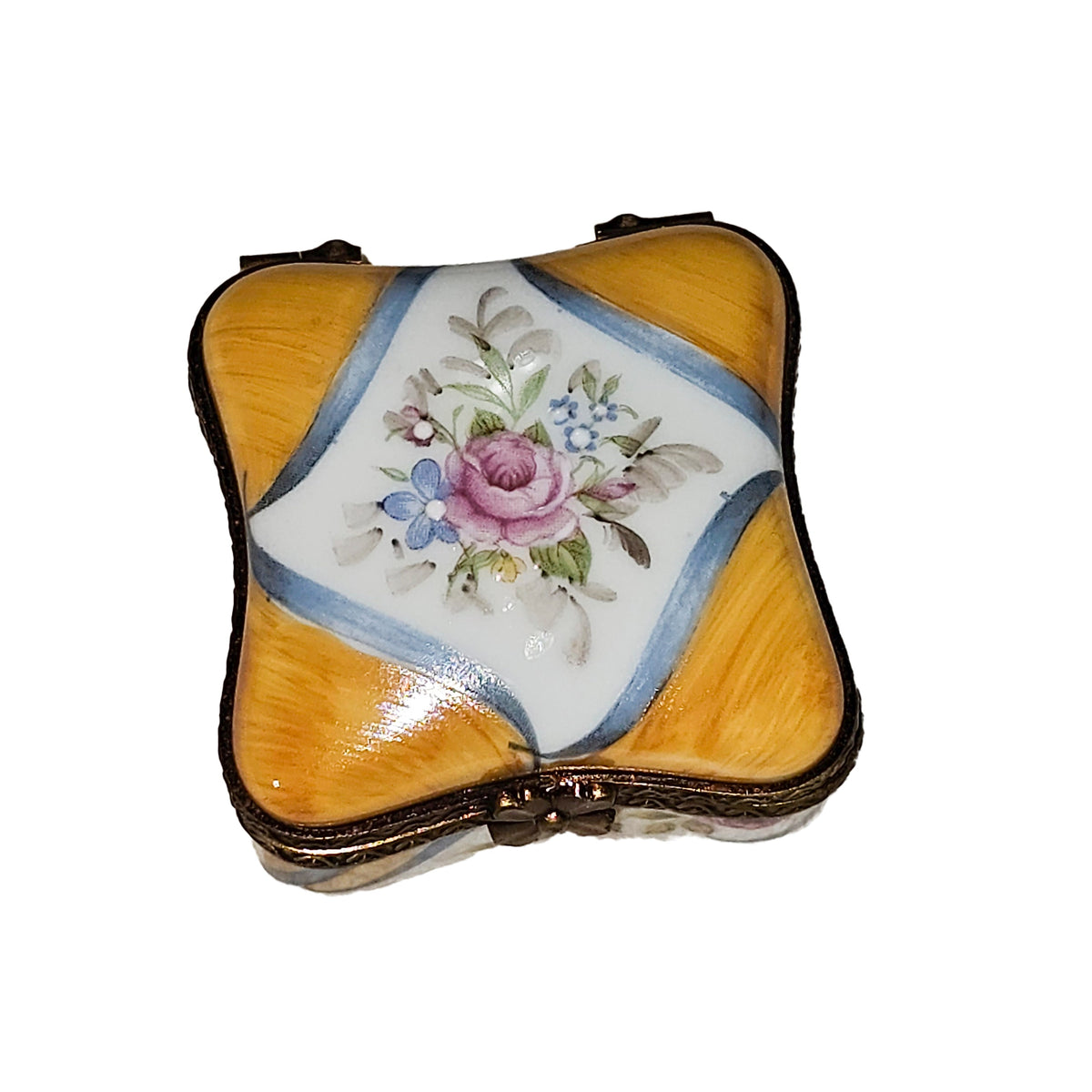 Yellow Scalloped Square w Flowers Limoges Box for Decor, view 3