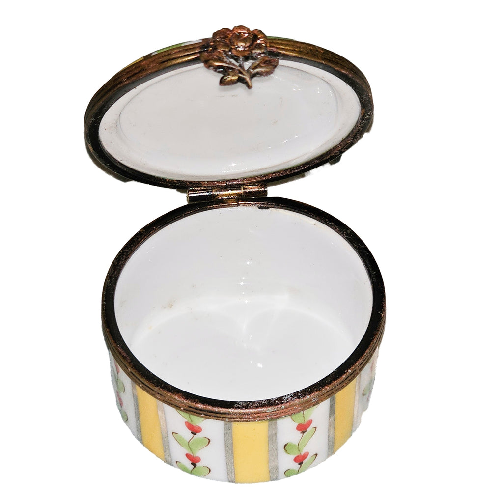 Yellow Striped w Flowers Round Limoges Box, view 2