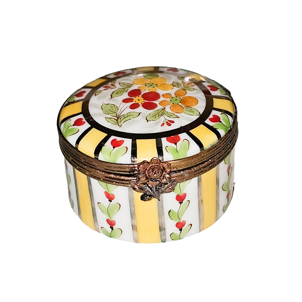 Yellow Striped w Flowers Round Limoges Box, view 3