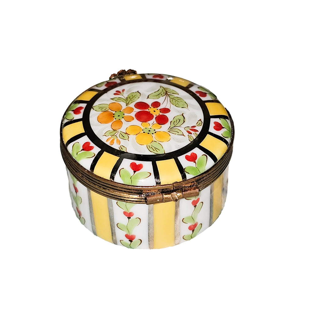 Yellow Striped w Flowers Round Limoges Box, view 4