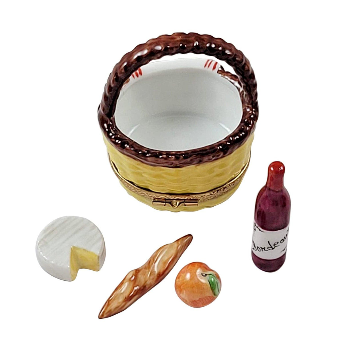 Yellow Picnic Basket Bread Wine Cheese & Fruit Limoges Box, view 5
