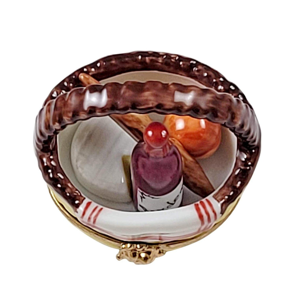 Yellow Picnic Basket Bread Wine Cheese & Fruit Limoges Box, view 3