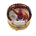 Yellow Picnic Basket Bread Wine Cheese & Fruit Limoges Box, a hand-painted Limoges porcelain gift