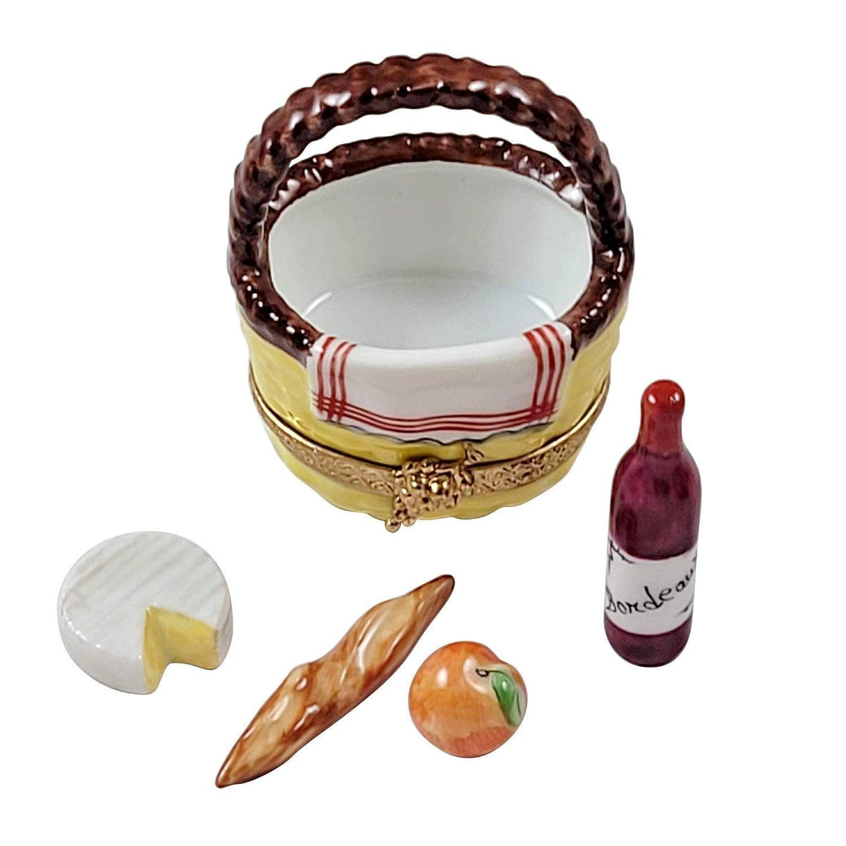 Yellow Picnic Basket Bread Wine Cheese & Fruit Limoges Box, view 4