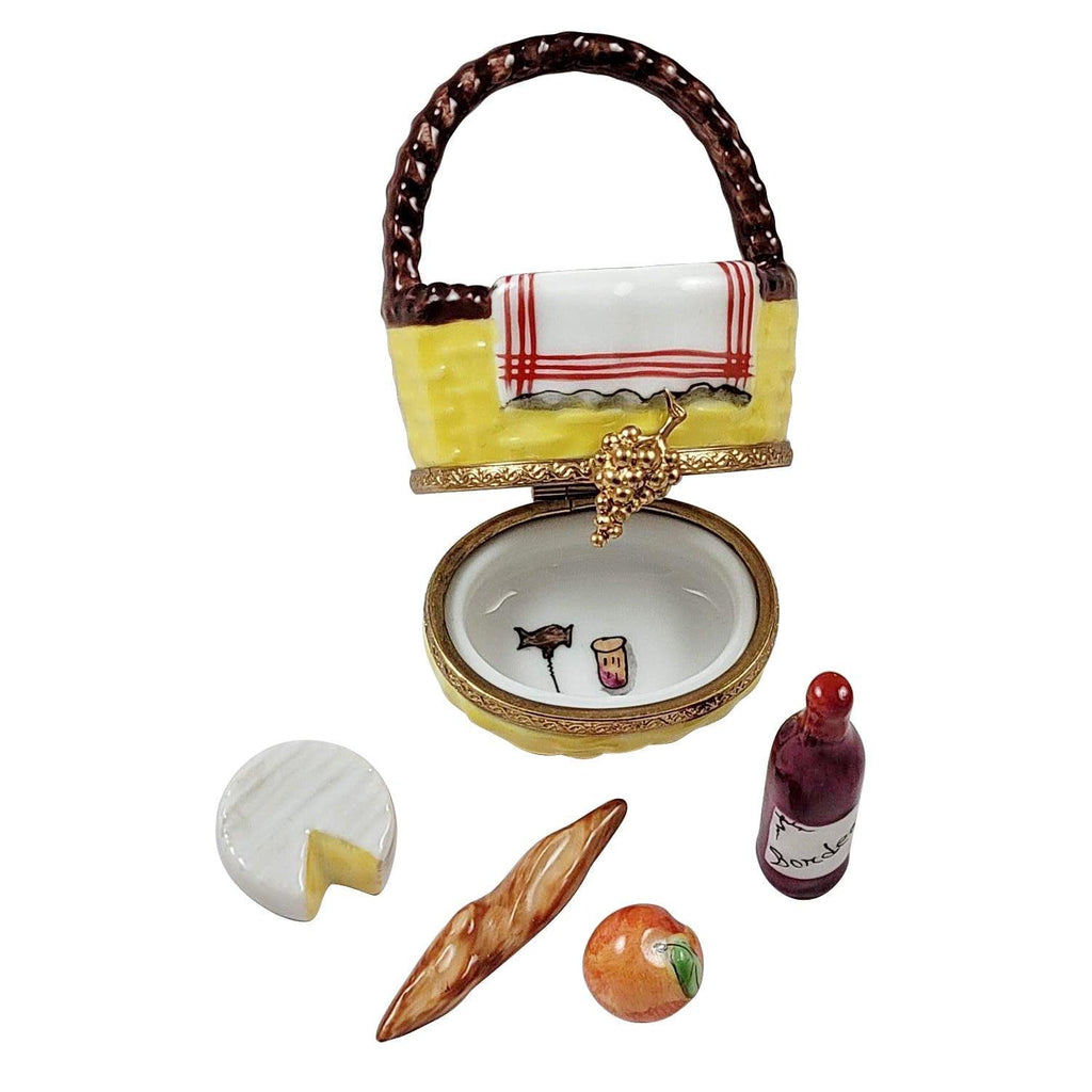 Yellow Picnic Basket Bread Wine Cheese & Fruit Limoges Box, view 2