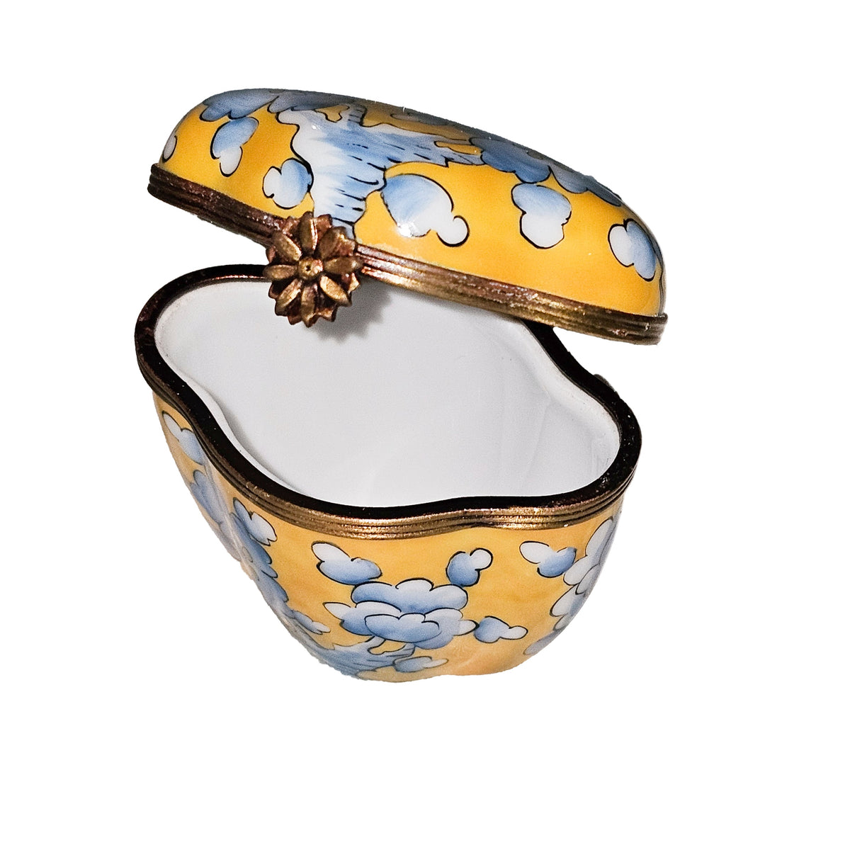 Yellow Scalloped Tall w Blue Flowers Limoges Gift Box, view 2
