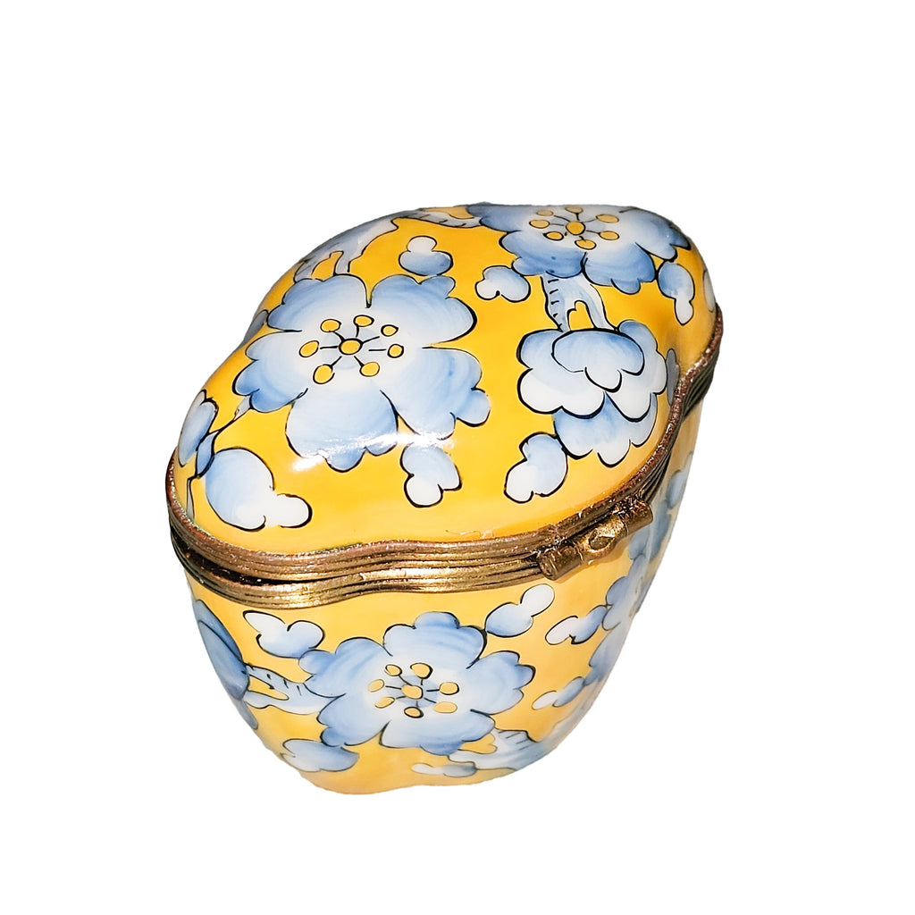 Yellow Scalloped Tall w Blue Flowers Limoges Gift Box, view 3