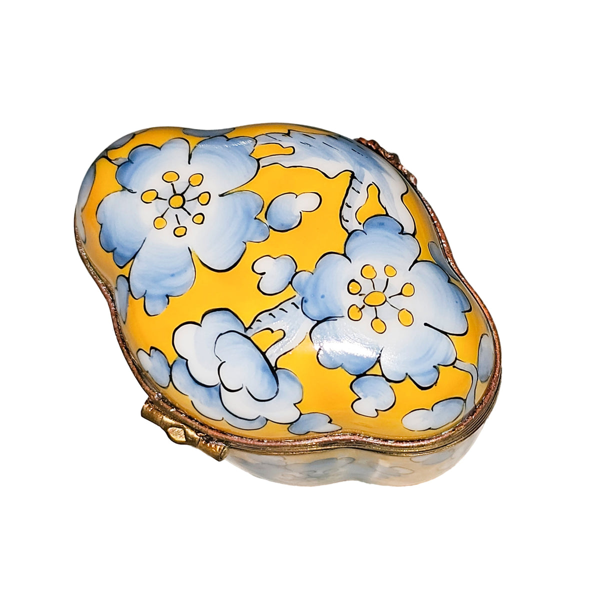 Yellow Scalloped Tall w Blue Flowers Limoges Gift Box, view 5
