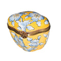Yellow Scalloped Tall w Blue Flowers Limoges Gift Box, a hand-painted Limoges porcelain gift