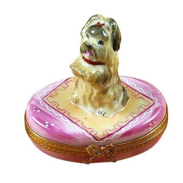 Yorkie Pink Base Limoges Box Gift, a hand-painted Limoges porcelain gift